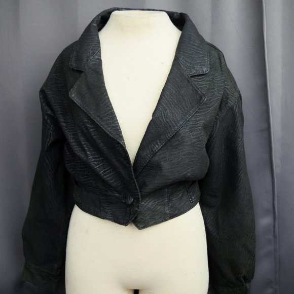 Ladies' Vintage Pelle Cuir Textured Leather Cropped Jacket Medium - Picture 4 of 14